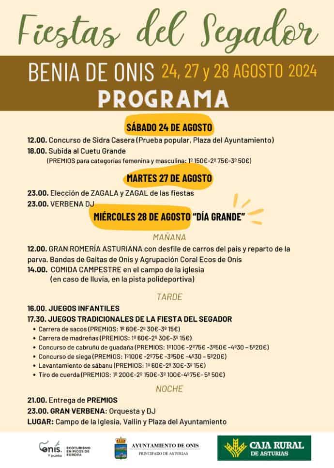 Programa Fiestas del Segador Benia de Onis 2024